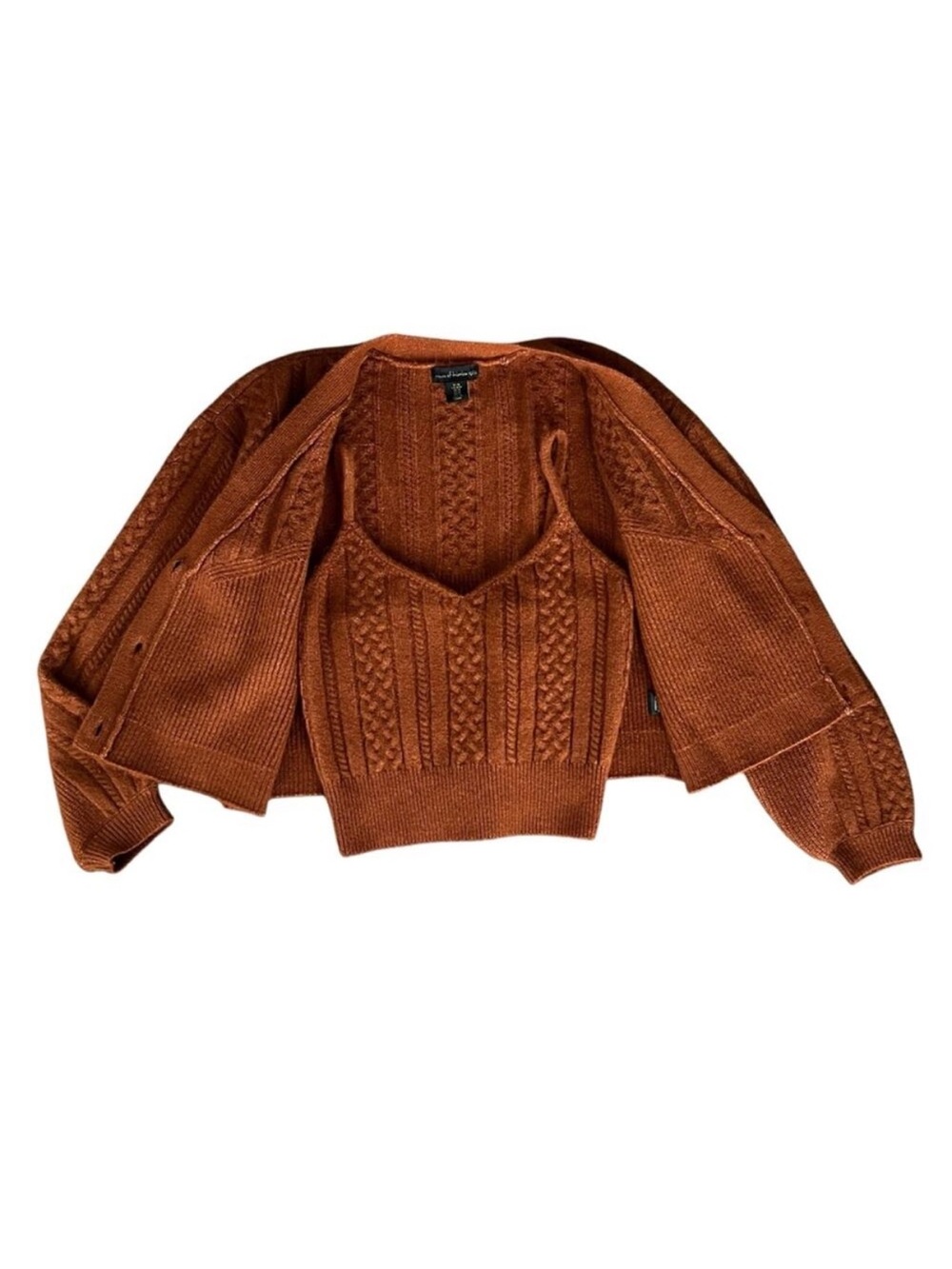 House of Harlow 1960 Cable Knit Cardigan & Cropped Tank Set - Ginger Rust Medium